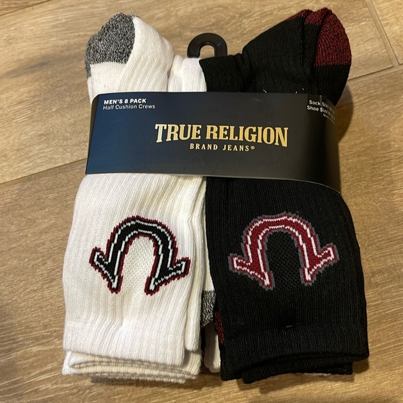 True Religion 8 Pack Half Cushion Crew Socks - Picture 1 of 7